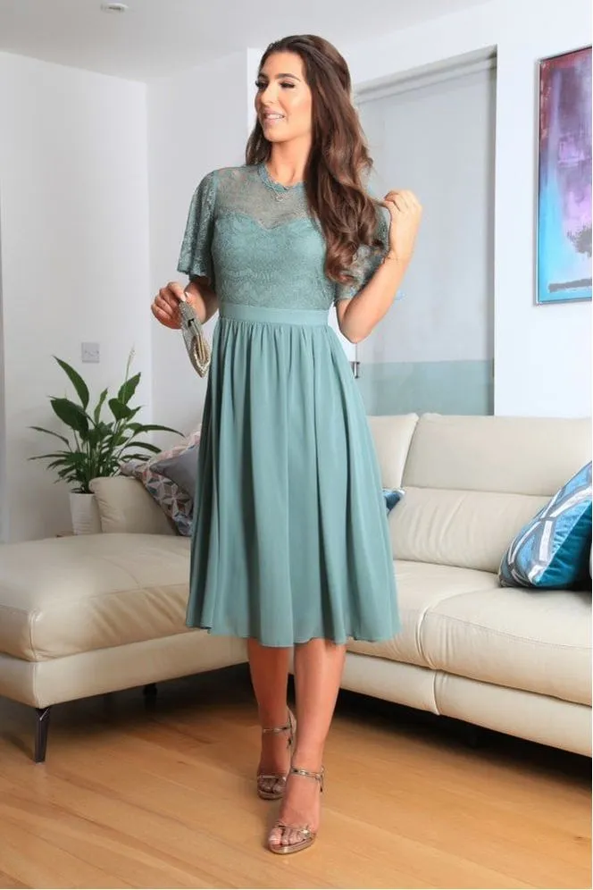 Double Second Green Lace Dress With Tea Sleeve