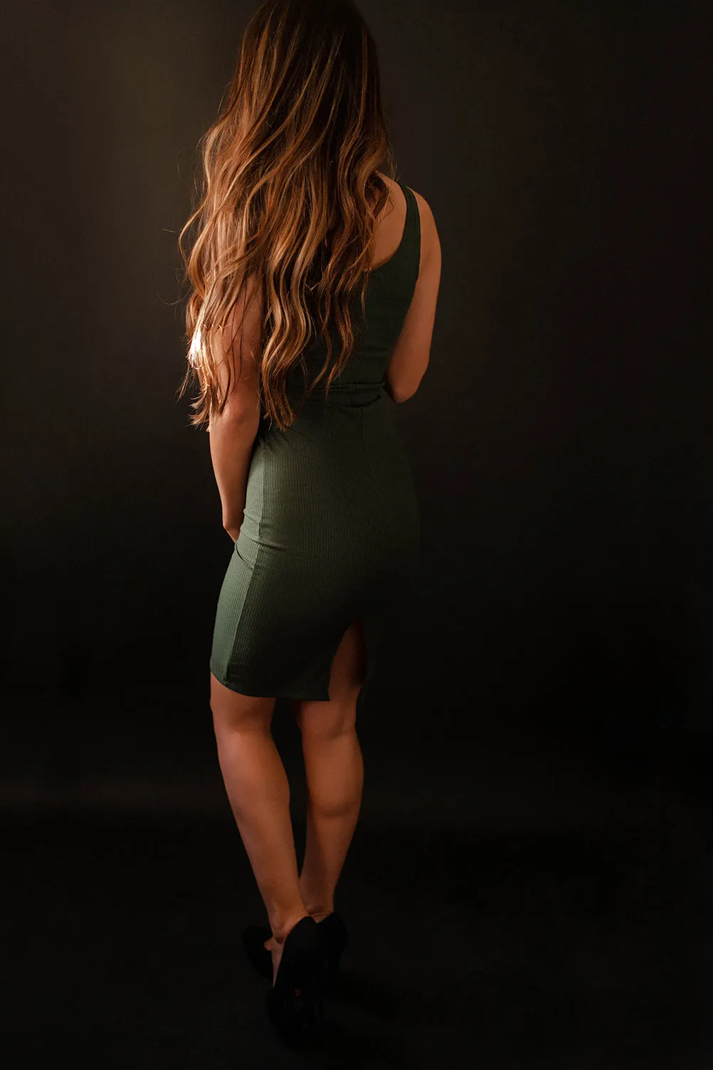 Downtown Vineyard Ribbed Bodycon Dress (Olive)