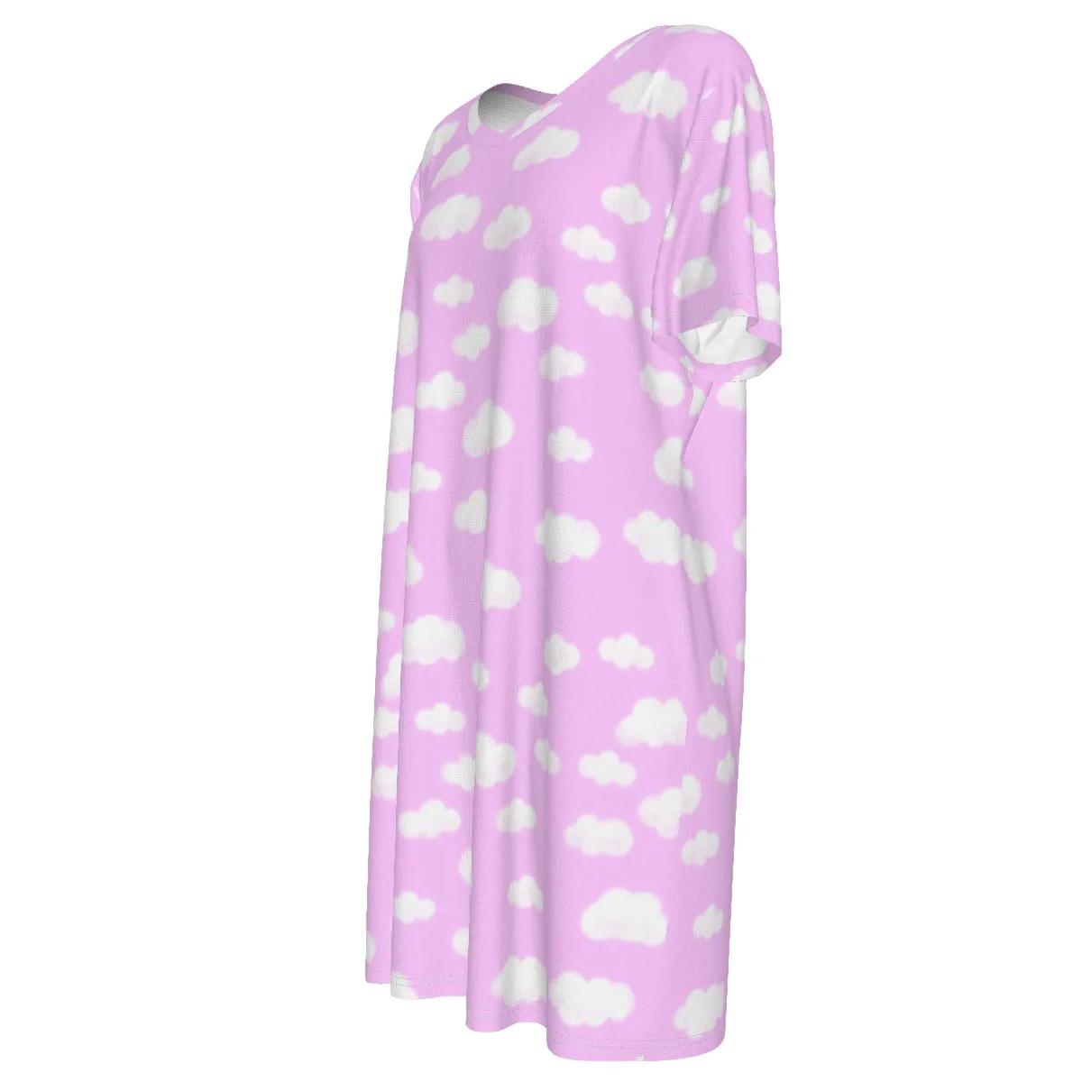 Dreamy Clouds Women's Cotton T-shirt Dress (Taffy Pink)