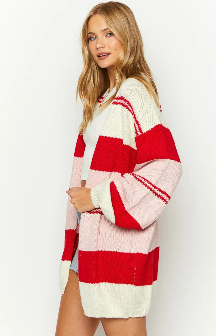 Dreamy Drift Cream Knit Striped Cardigan