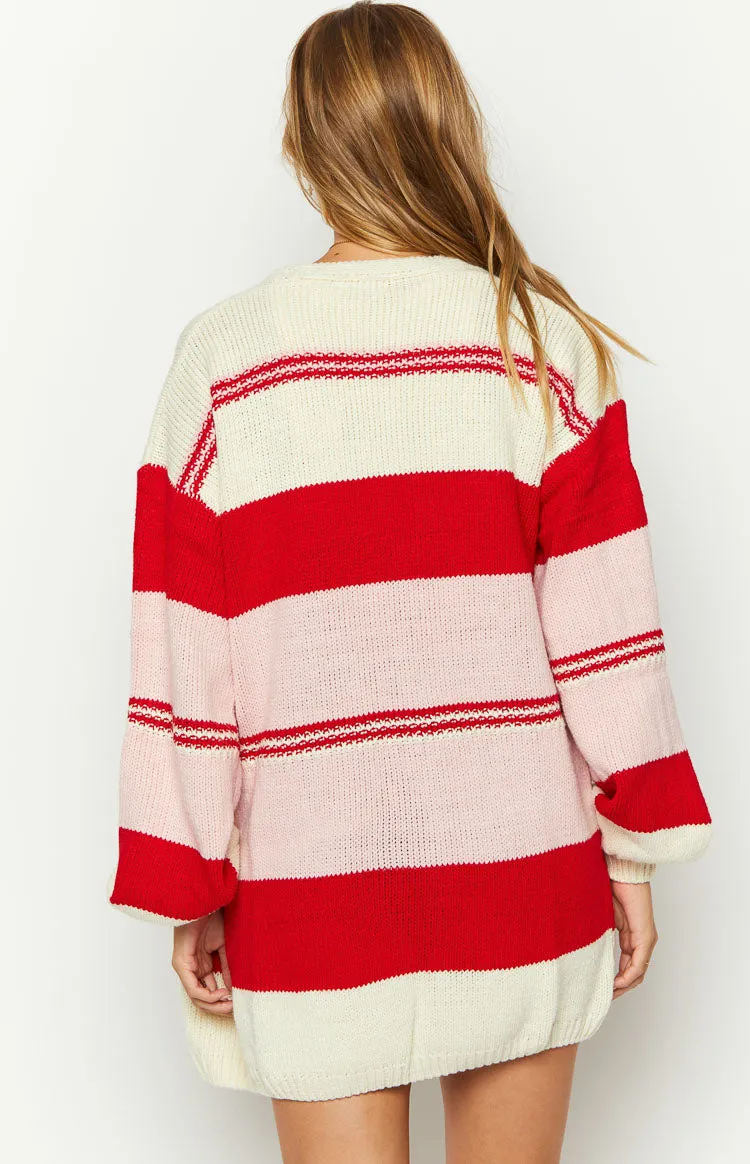 Dreamy Drift Cream Knit Striped Cardigan