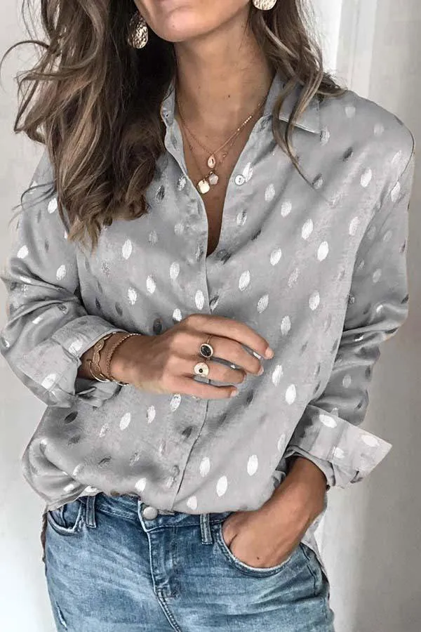 Dunnmall Casual Loose Lapel Print Top