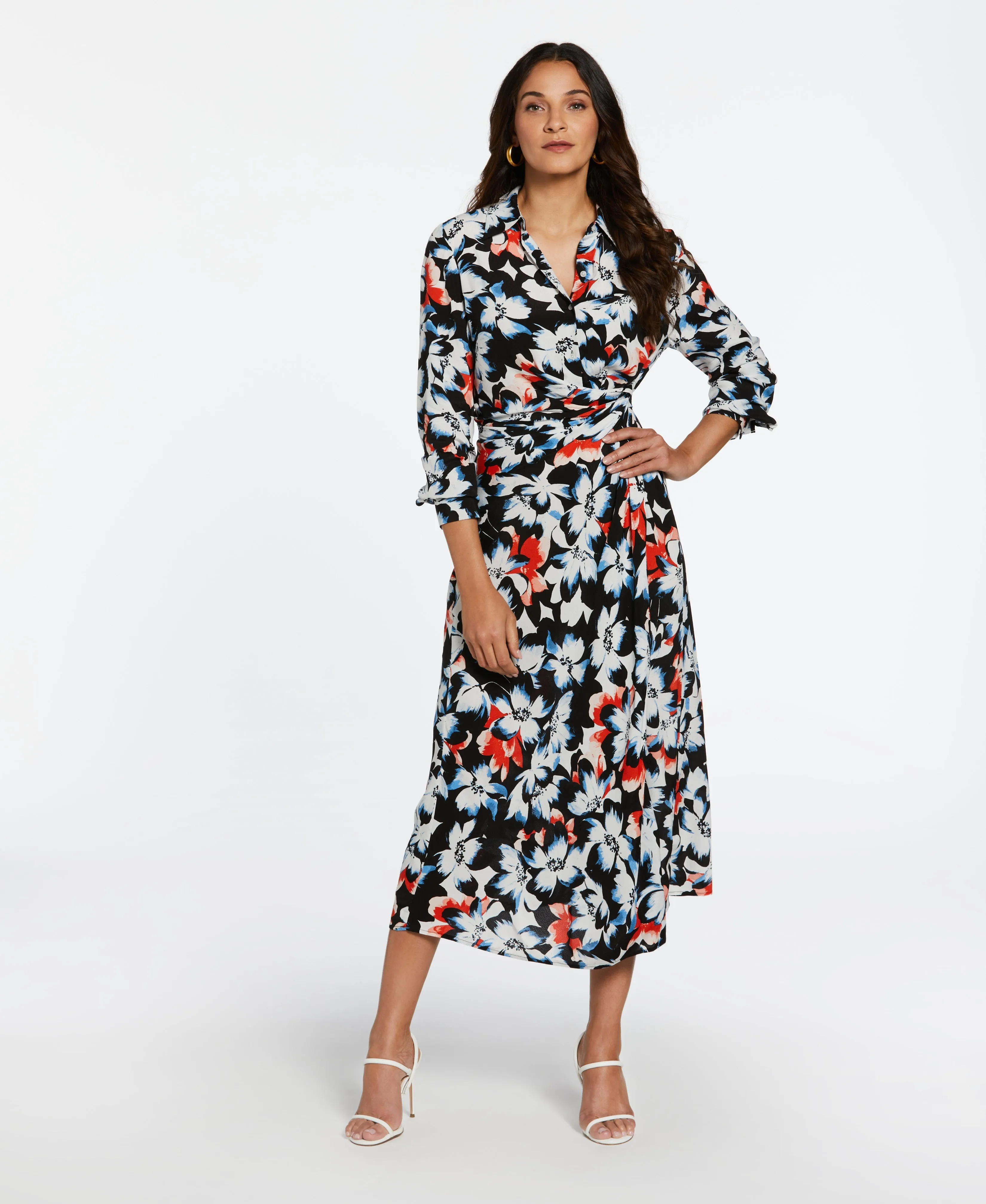 Eco Fabric Gathered Popover Midi Dress