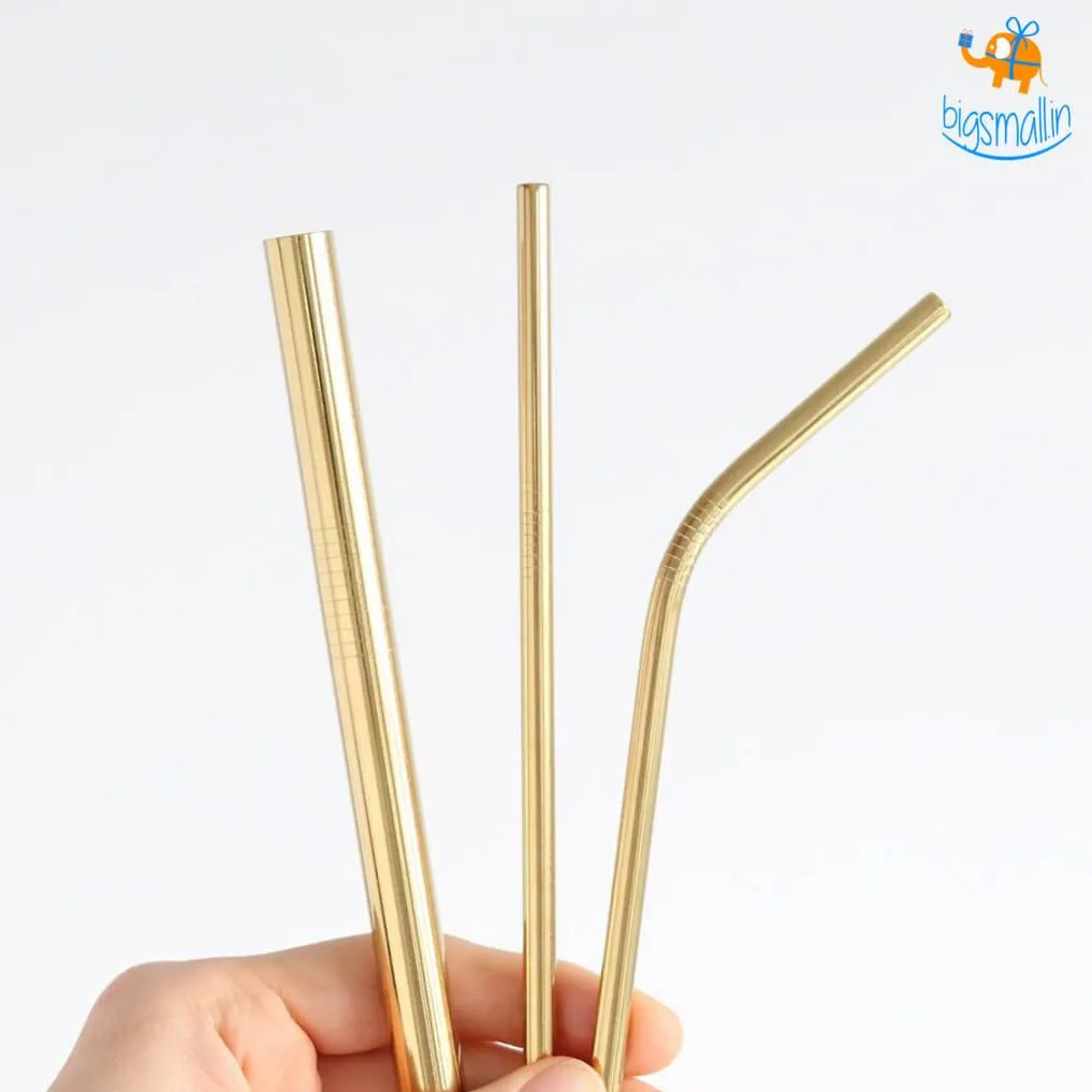 Eco Friendly Golden Steel Straws - 4 pc