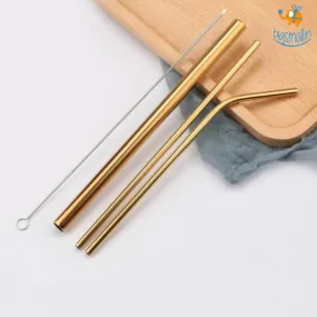 Eco Friendly Golden Steel Straws - 4 pc