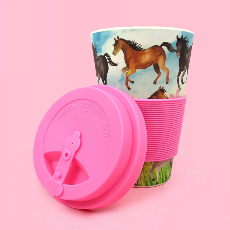 Eco-Friendly Reusable Plant Fiber 14 oz Travel Mug with Horse and Pony Design