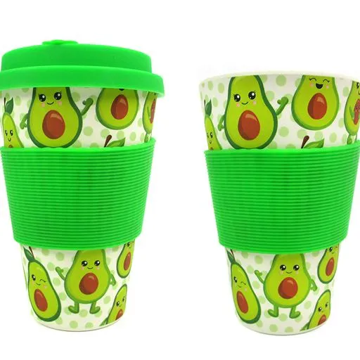 Eco-Friendly Reusable Plant Fiber Travel Mug with Avocado Design