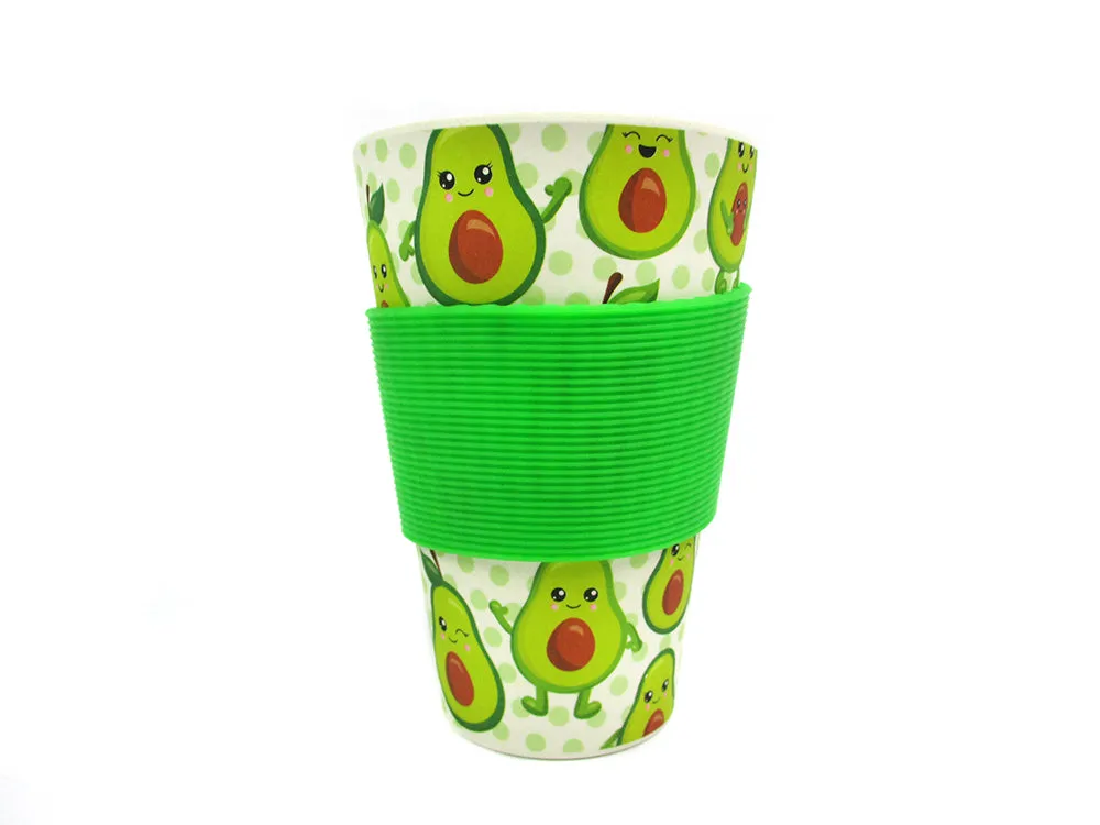 Eco-Friendly Reusable Plant Fiber Travel Mug with Avocado Design