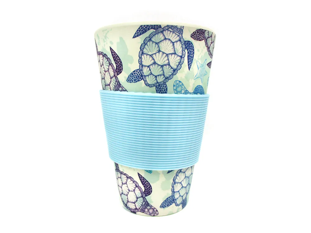 Eco-Friendly Reusable Plant Fiber Travel Mug with Sea Turtles Design