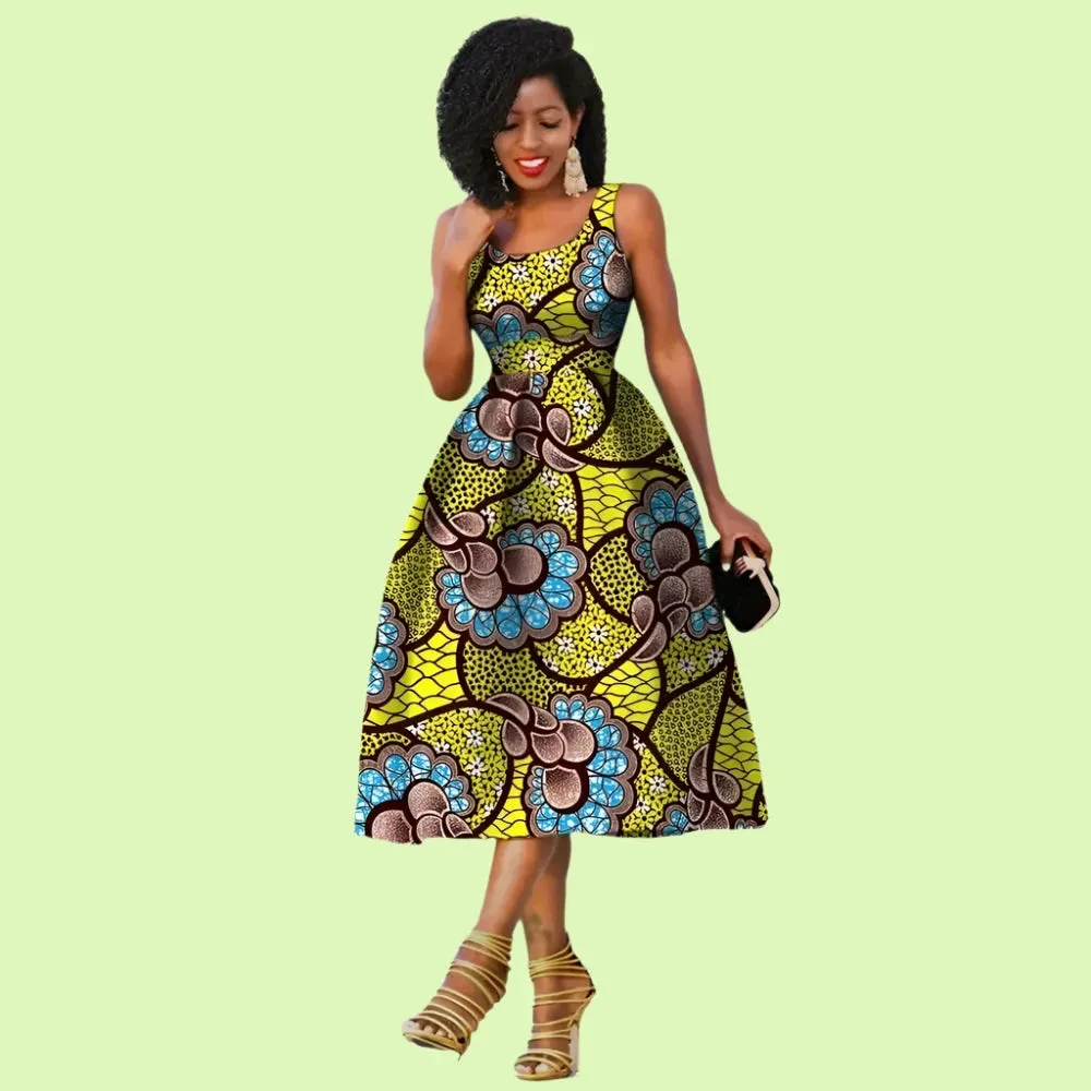 Elegant Sleeveless African Print Dress - Prolyf Styles