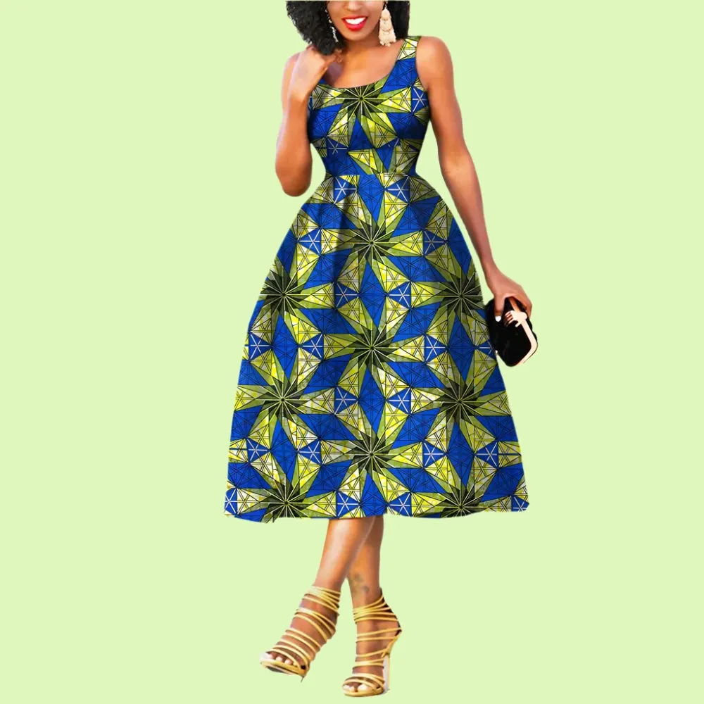 Elegant Sleeveless African Print Dress - Prolyf Styles