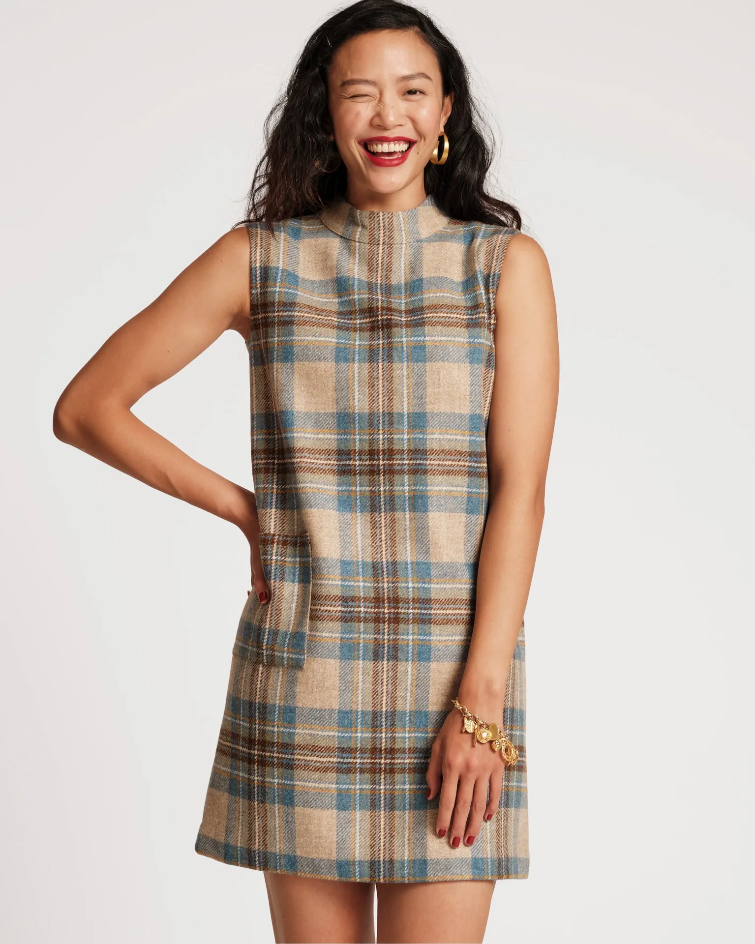 Ellen Wool Shift Dress Stewart Plaid