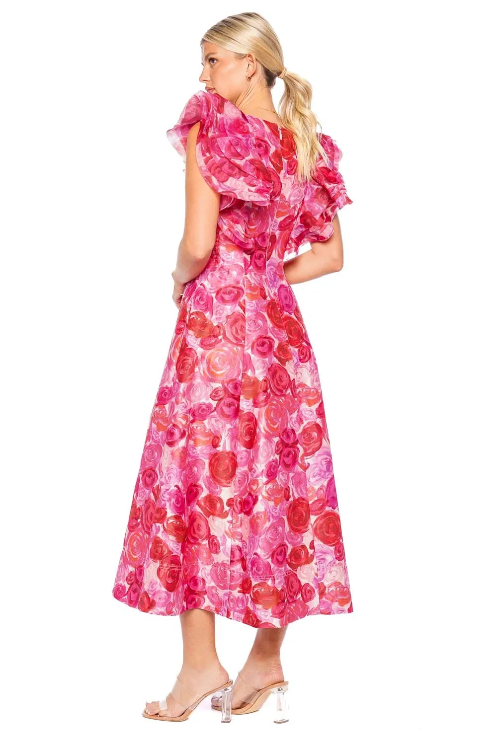 Enchanted Plunge Frilled Midi Dress