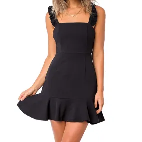 Extreme Pop Women's Skater Dresses Lotus Leaf Edge Mini Tops size S M L XL black