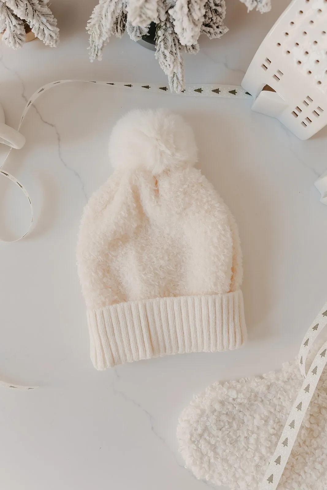 Faux Fur Teddy Pom Beanie - FINAL SALE