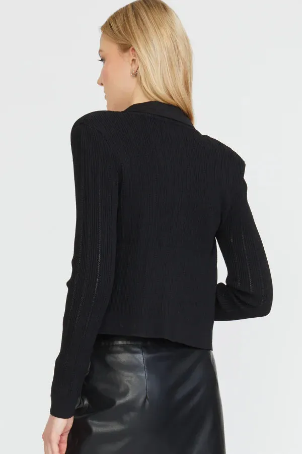 Fitted Shoulder Pad Cardigan - Black