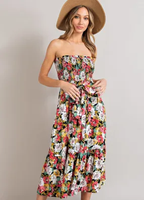 Floral Open Shoulder Midi Dress in Black by Ee Some