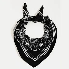 Floral Pattern Print Square Scarf in Black