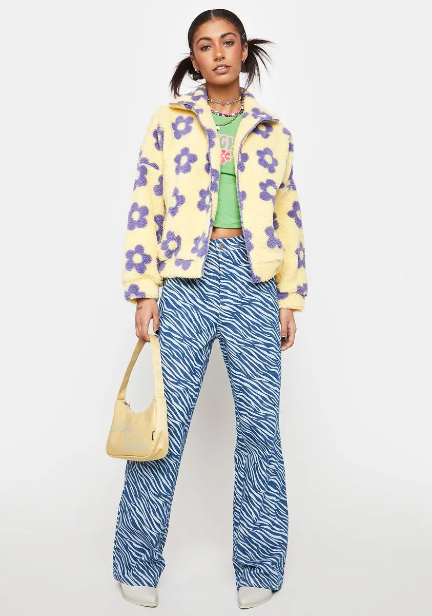 Floral Print Faux Shearling Jacket