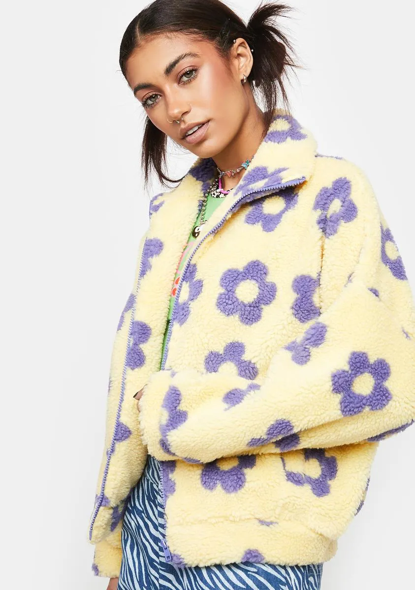 Floral Print Faux Shearling Jacket