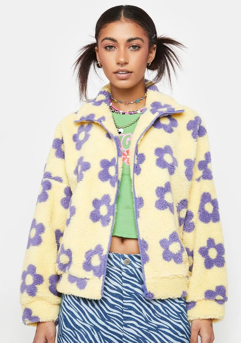 Floral Print Faux Shearling Jacket