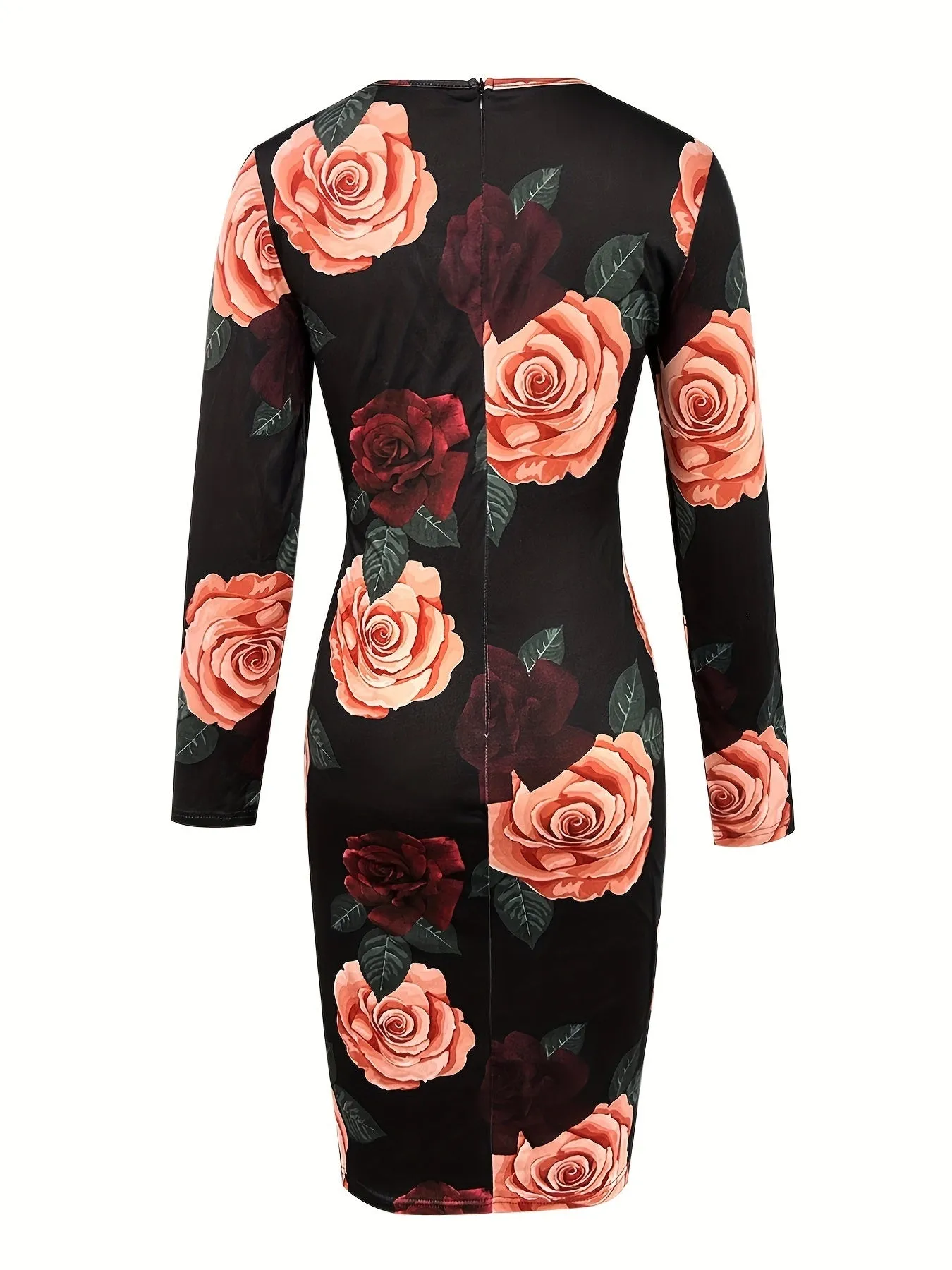 Floral Print Surplice Neck Dress, Sexy Long Sleeve Bodycon Dress, Women's Clothing