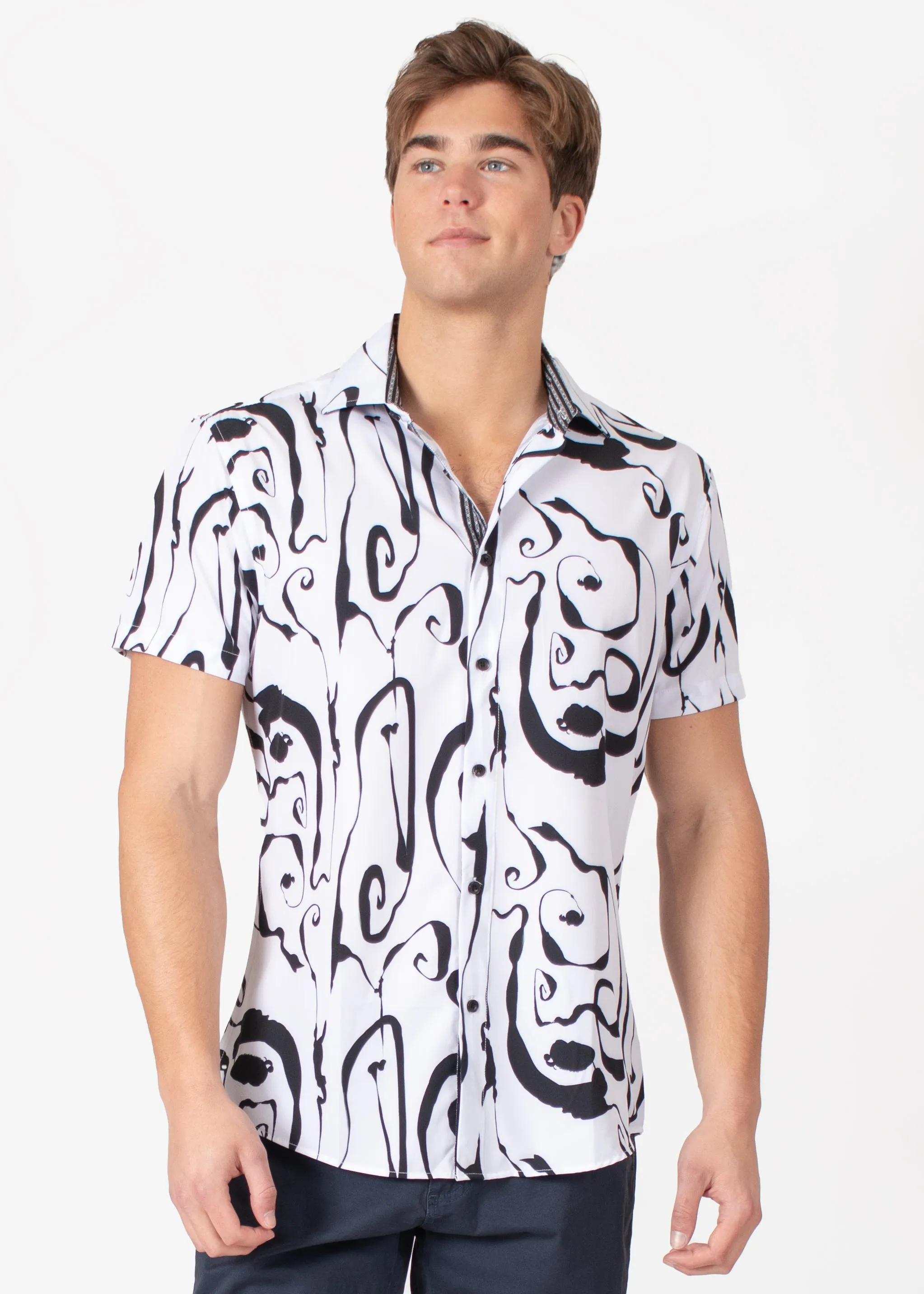 Fluid Fusion Button-Up Short Sleeve Dress Shirt