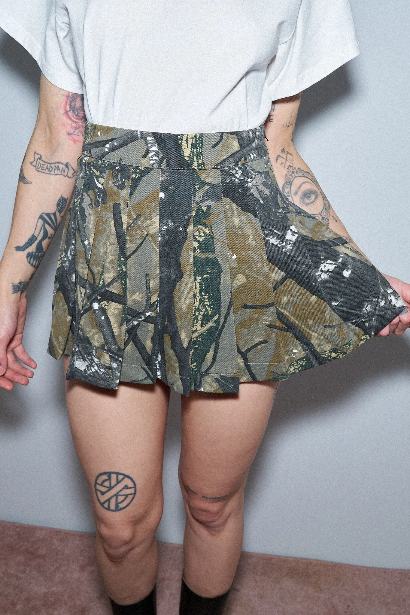 Forest Camo Pleated Micro Mini Skirt