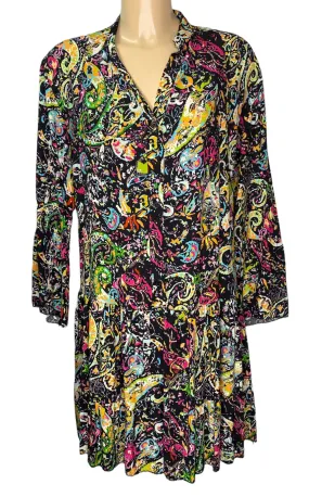 Foxi Paint Splash Black Multi Print Tunic Style Dress