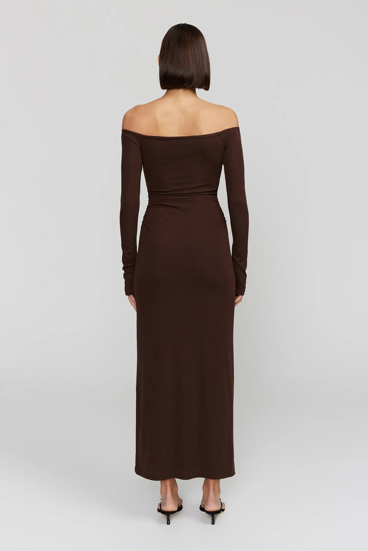 Frankie Carob LS Off Shoulder Midi Dress