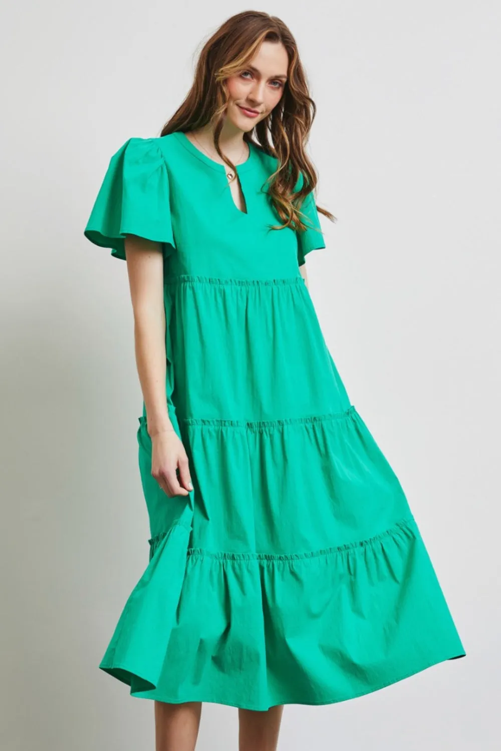 Full Size Cotton Poplin Ruffled Tiered Midi Dress