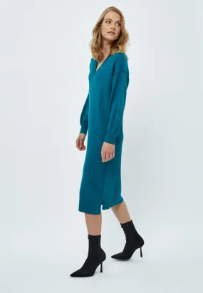 Gabi V-Neck Long Sleeve Midi Dress - Cystal Teal Melange