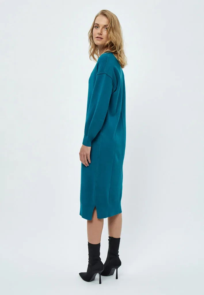 Gabi V-Neck Long Sleeve Midi Dress - Cystal Teal Melange