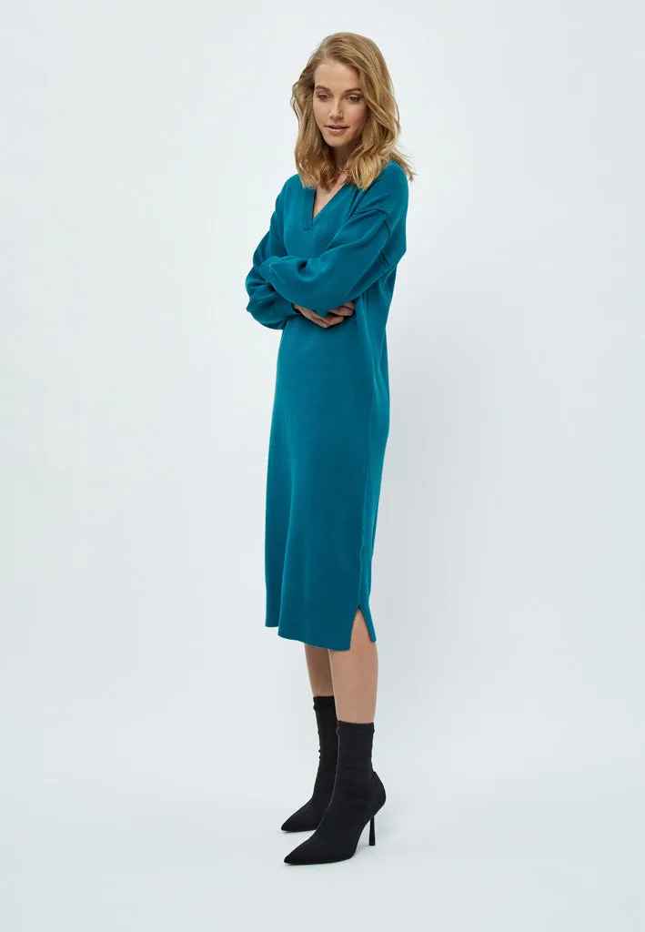 Gabi V-Neck Long Sleeve Midi Dress - Cystal Teal Melange