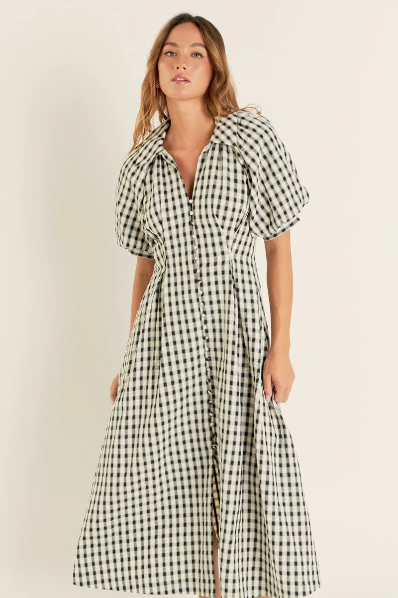 Gingham Check Midi Dress