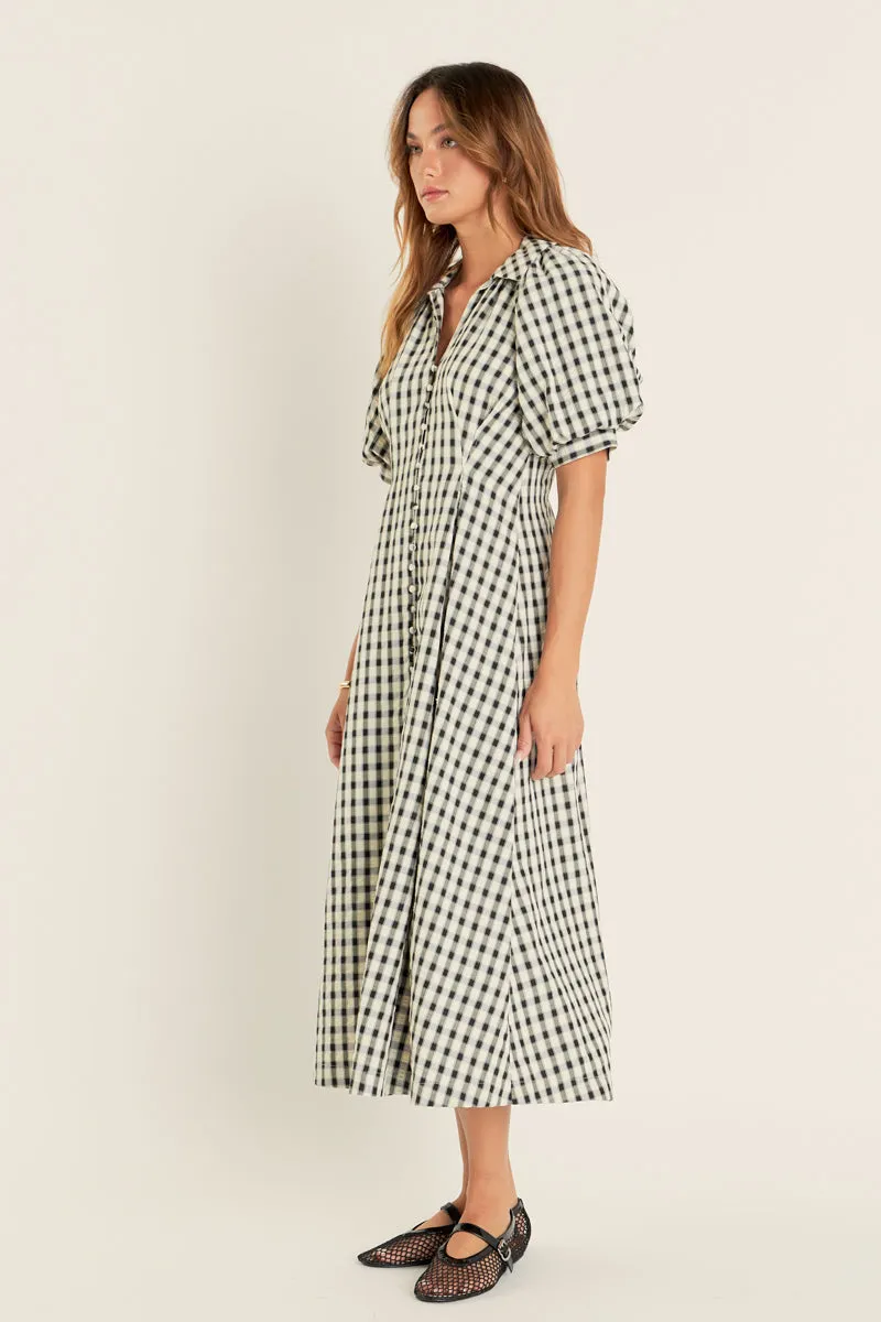 Gingham Check Midi Dress