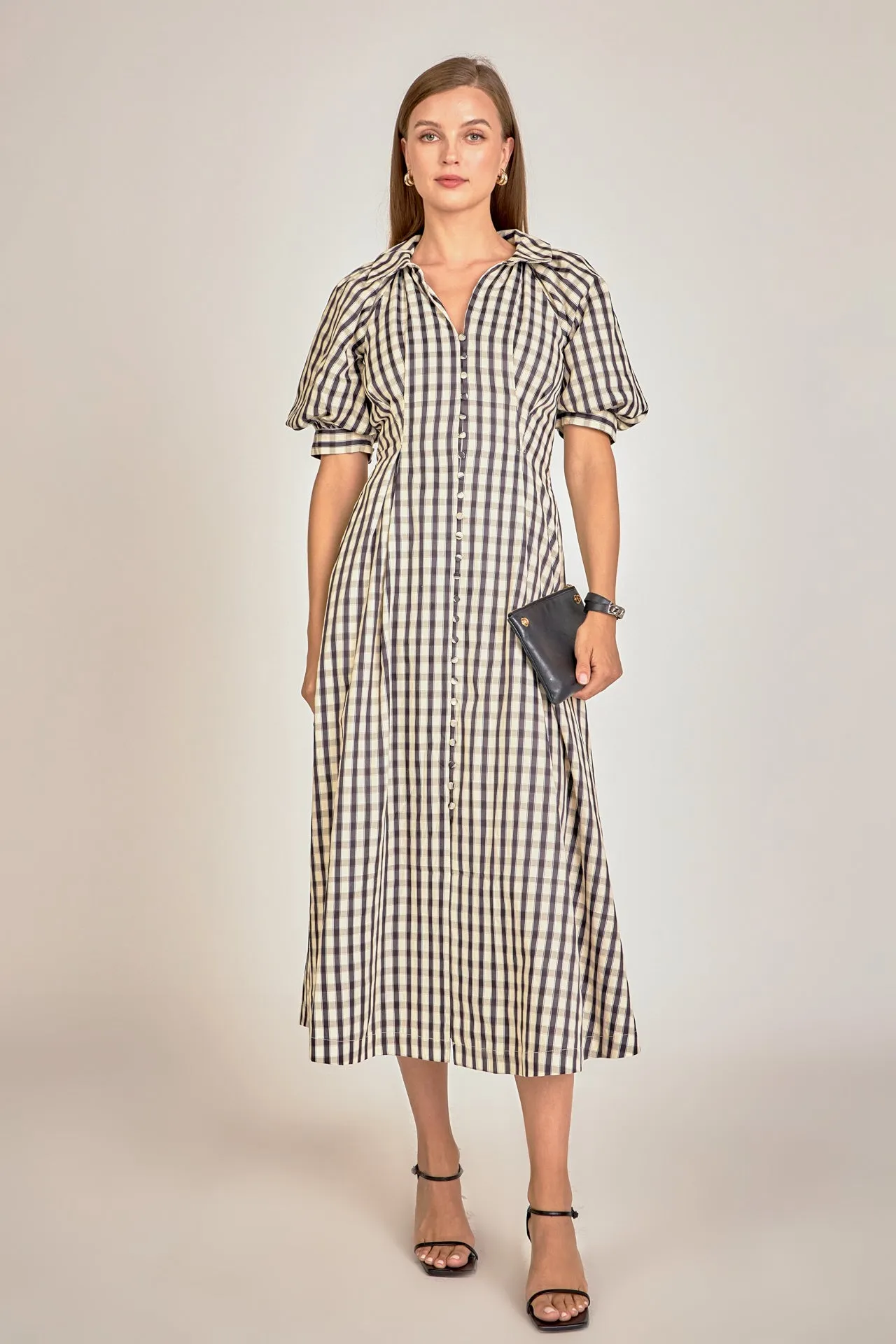 Gingham Check Midi Dress