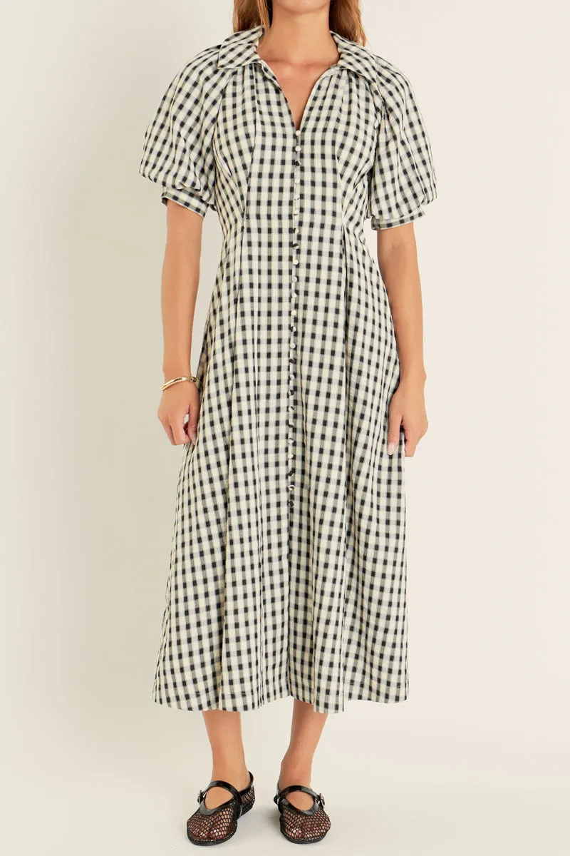 Gingham Check Midi Dress