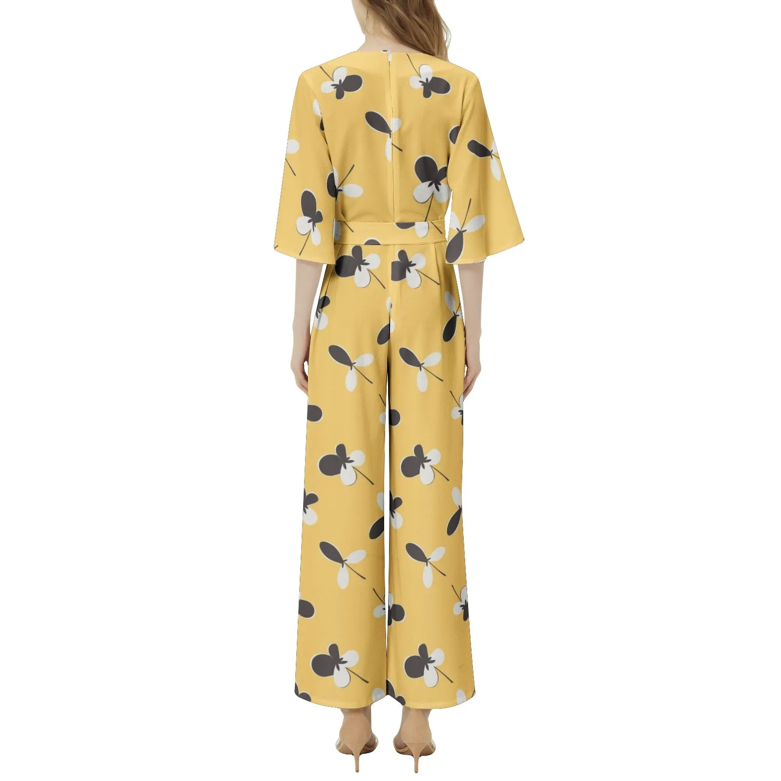 Golden Meadow Dolman Sleeve Belted Wide Leg Jumpsuit