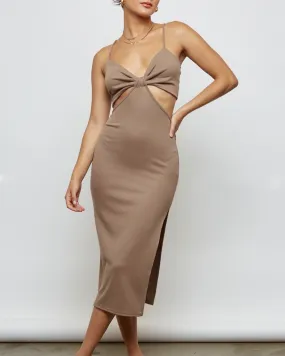 Good Vibes Cut Out Side Slit Ribbed Midi Dress in More Colors