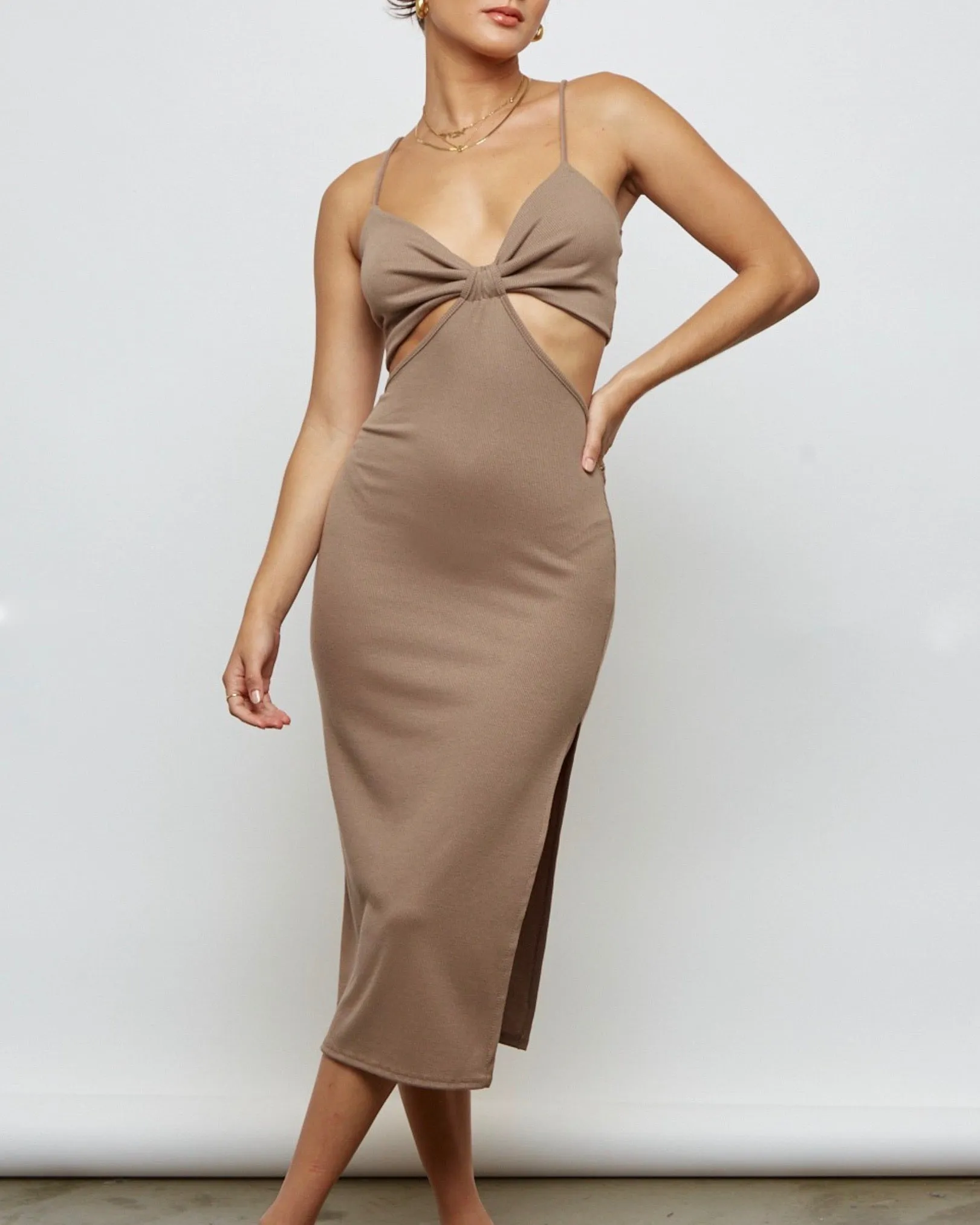 Good Vibes Cut Out Side Slit Ribbed Midi Dress in More Colors