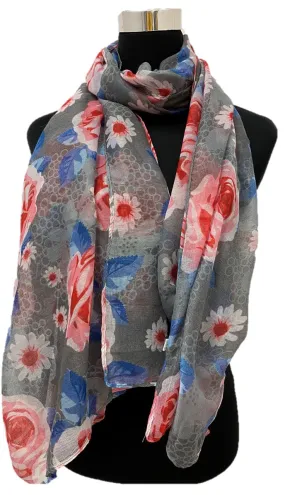 Gray/Pink Flowers Viscose Printed