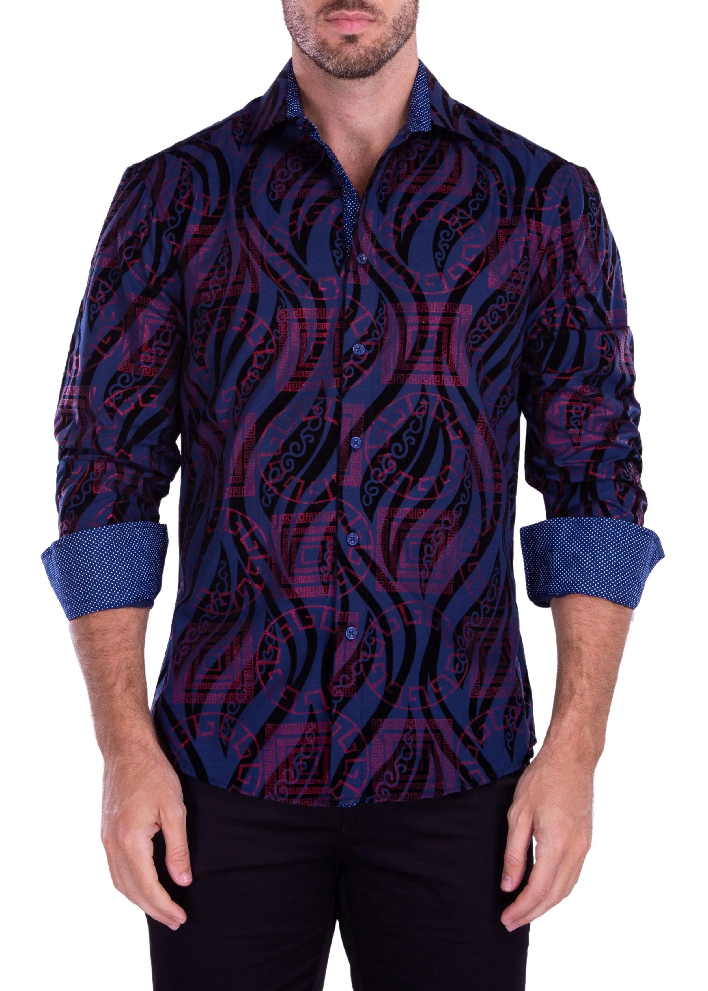 Greek Flame Long Sleeve Dress Shirt Navy