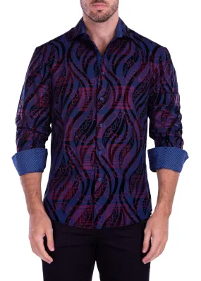 Greek Flame Long Sleeve Dress Shirt Navy