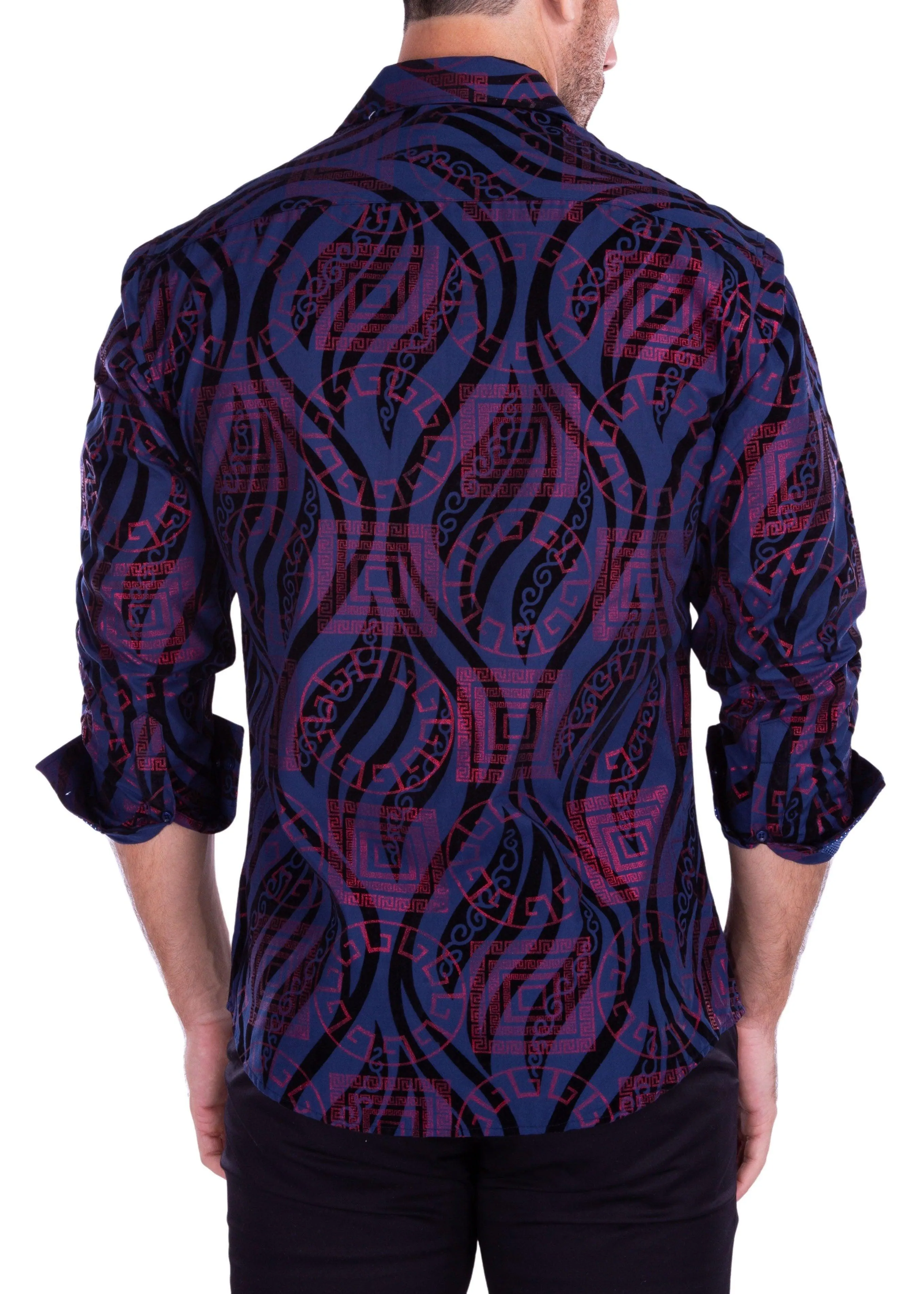 Greek Flame Long Sleeve Dress Shirt Navy