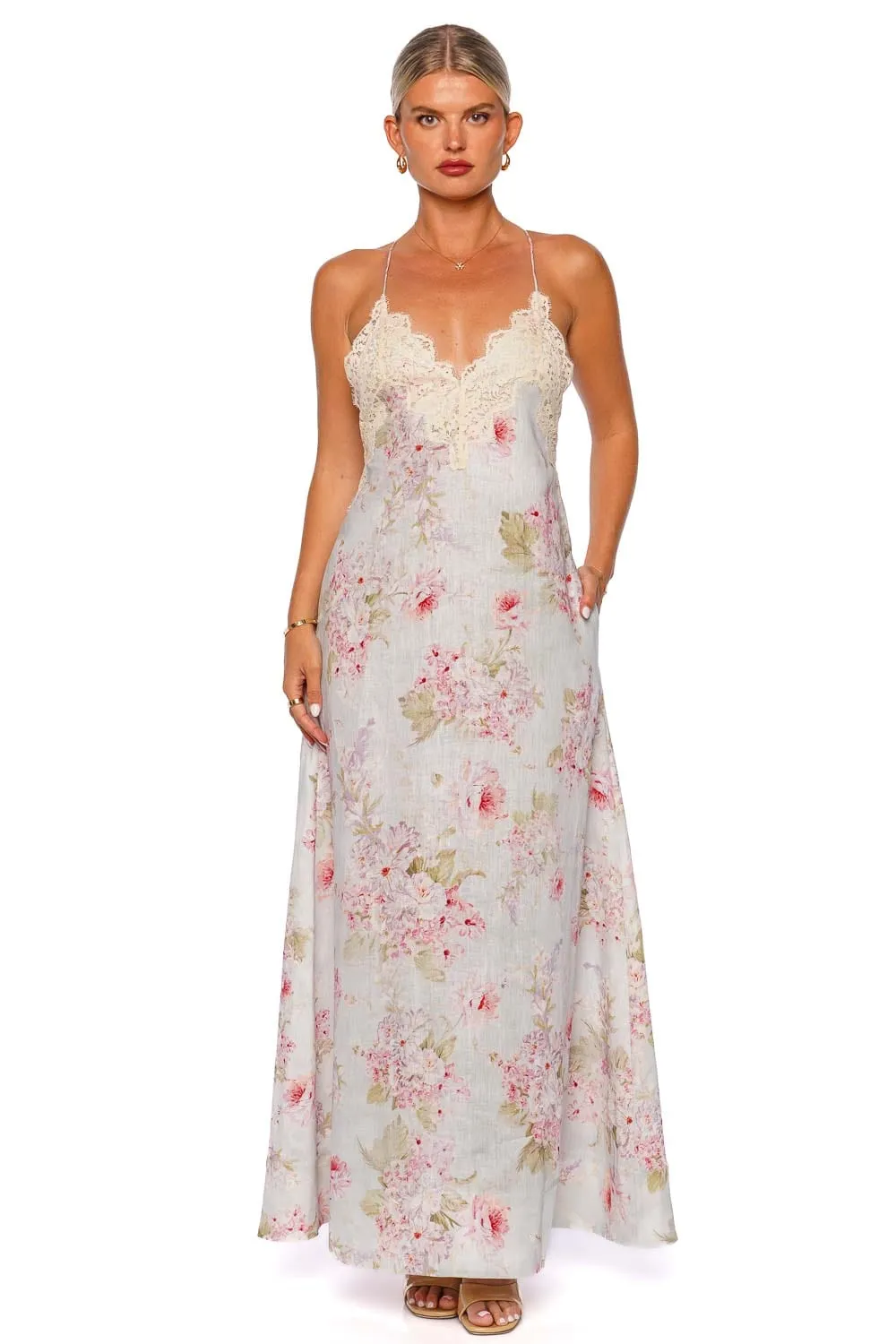 Halliday Watercolor Floral A Line Maxi Dress