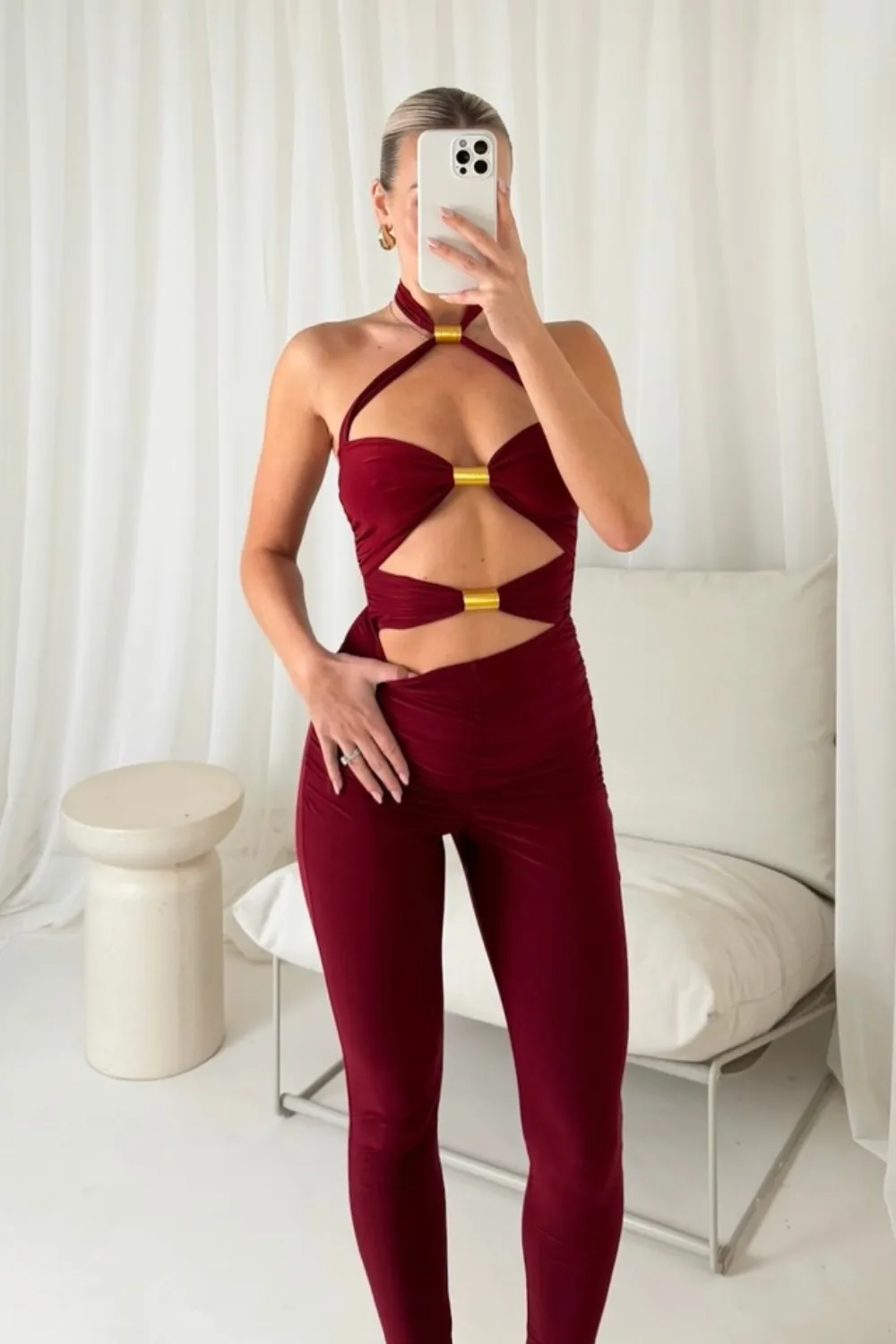 Harley burgundy cut out jumpsuit