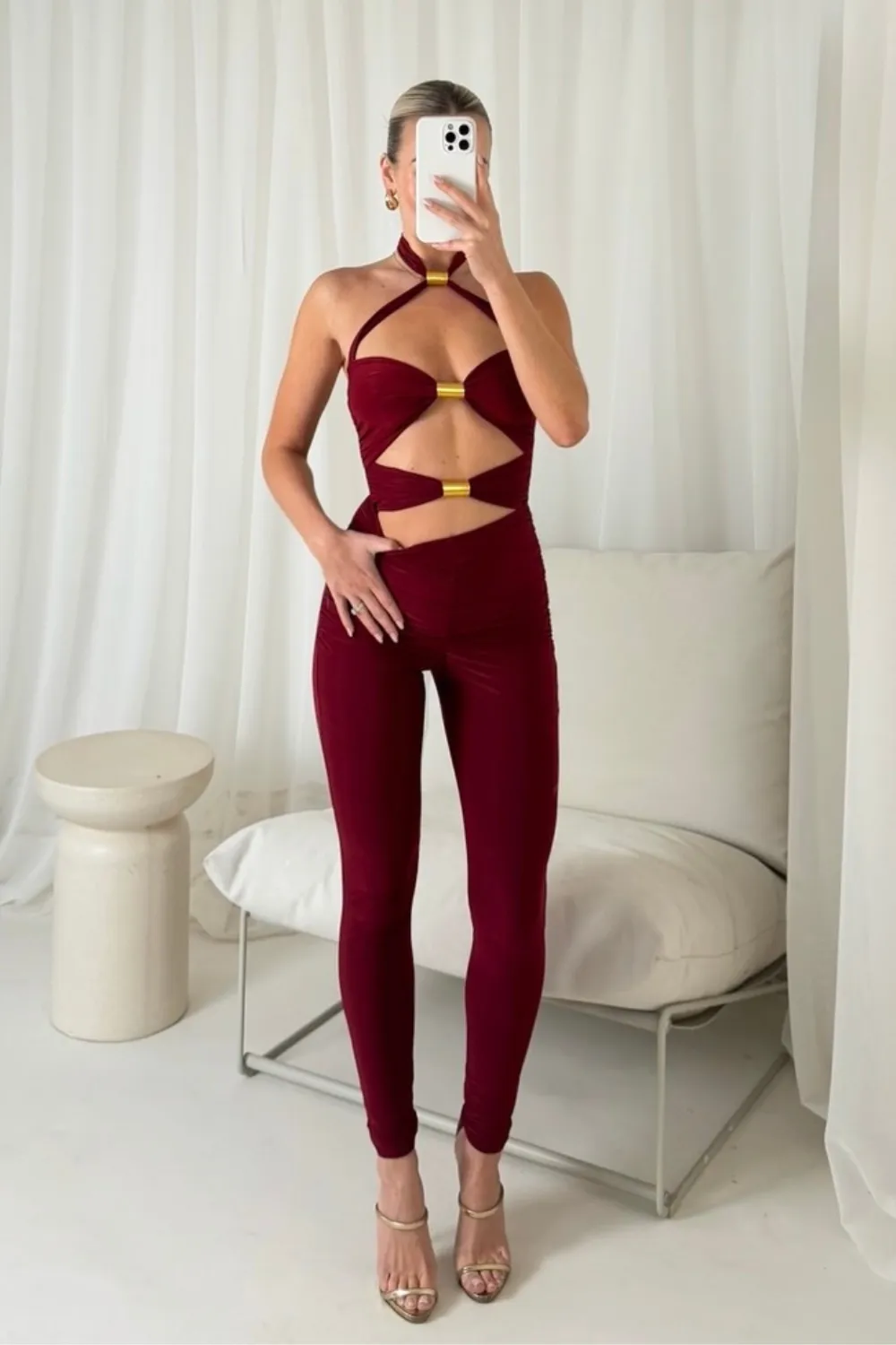 Harley burgundy cut out jumpsuit