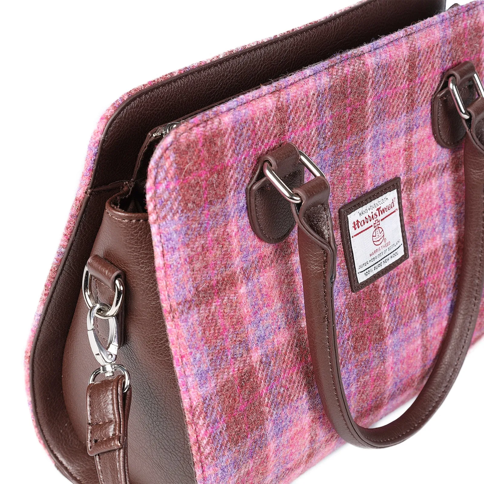 Harris Tweed Midi Tote Bag Findhorn Pink Check