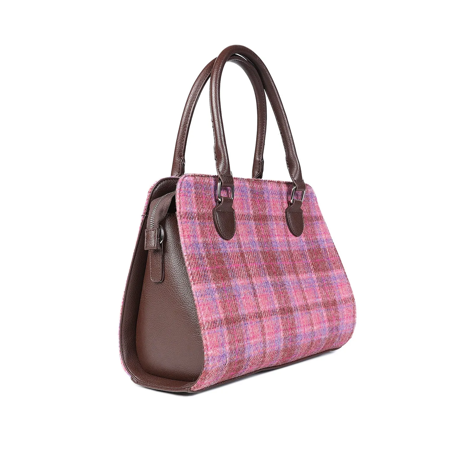 Harris Tweed Midi Tote Bag Findhorn Pink Check